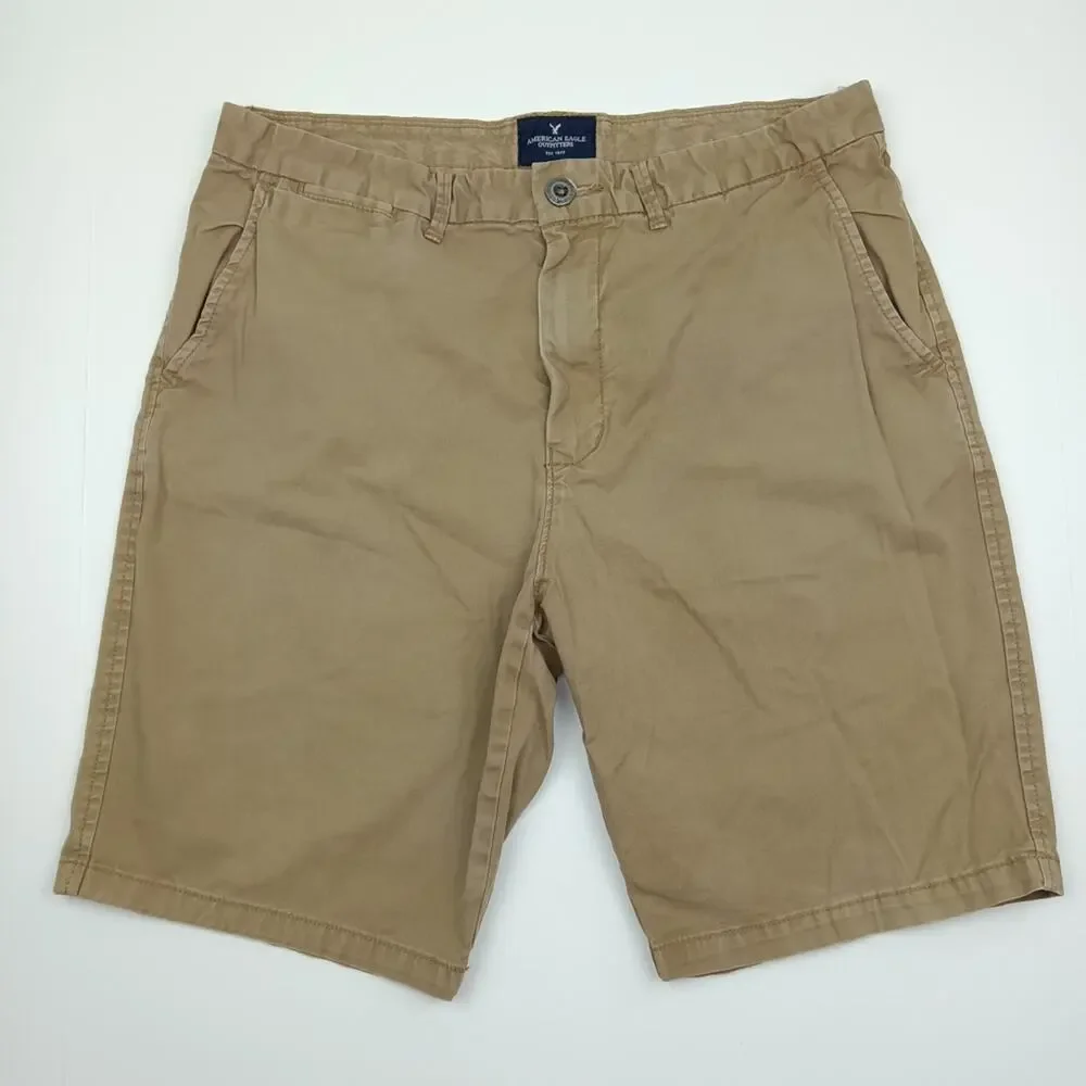 American Eagle Outfitters Men's Khaki Tan Flat Front Shorts Size 33
